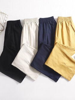 กางเกงผ้าลินิน กางเกงขายาว กางเกงผ้าลินินญี่ปุ่น กางเกงผ้าลินิน เอว ยางยืด By LZcotton and linen