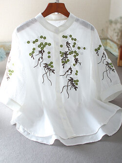 เสื้อลินิน เสื้อผ้าฝ้ายลินิน เสื้อเชิ้ตผ้าลินิน ปักลายสวยๆด้วยด้าย สไตล์VINTAGE