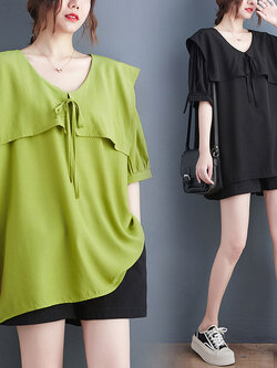 เสื้อลินินคนอ้วน เสื้อทีเชิ้ตคนอ้วนผู้หญิง เสื้อทีเชิ้ตตัวใหญ่ By Literary Plus size