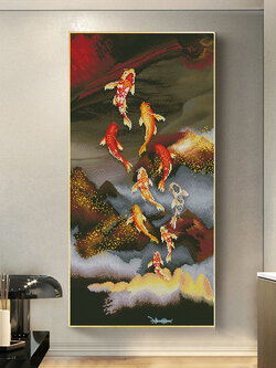 ชุดปักครอสติช รูปปลามงคล สอบถามขนาดและสั่งซื้อได้ที่ LINE