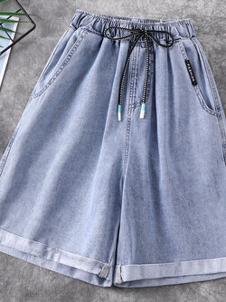 กางเกงยีนส์ขาสั้น กางเกงขาสั้น กางเกงขาสั้นเอวยืด By LZcotton and linen