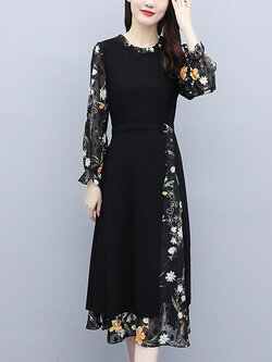 ชุดเดรสคนอ้วนแขนยาว ชุดเดรสคนอ้วนสไตล์เกาหลี เดรสแขนยาว