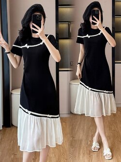 เดรสสีดำ ชุดเดรสคนอ้วน ชุดเดรสสาวพลัสไซส์ XL-5XL