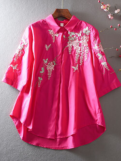 เสื้อลินิน เสื้อผ้าฝ้ายลินิน เสื้อเชิ้ตผ้าลินิน ปักลายสวยๆด้วยด้าย สไตล์VINTAGE