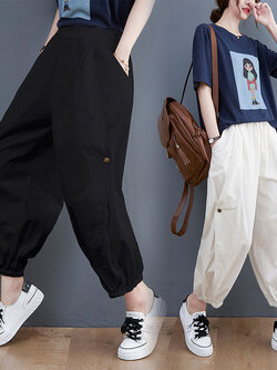 กางเกงผ้าลินิน กางเกงขายาว กางเกงผ้าลินินญี่ปุ่น กางเกงผ้าลินิน เอว ยางยืด By LZcotton and linen