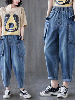 กางเกงยีนส์วินเทจ กางเกงขายาว By LZcotton and linen