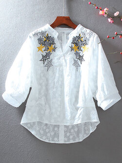 เสื้อลินิน เสื้อผ้าฝ้ายลินิน เสื้อเชิ้ตผ้าลินิน ปักลายสวยๆด้วยด้าย สไตล์VINTAGE BY Dreamroom