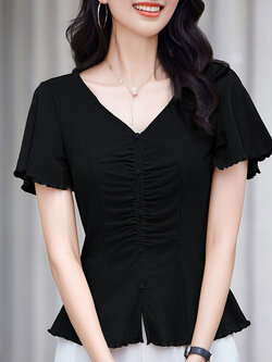 เสื้อยืดสีดำ แฟชั่น เสื้อยืด T-shirt สีดำ สวมใส่สบาย ไม่ร้อน