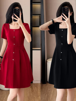 เดรสสีดำ ชุดเดรสคนอ้วน ชุดเดรสสาวพลัสไซส์ XL-5XL