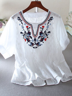 เสื้อลินิน เสื้อผ้าฝ้ายลินิน เสื้อเชิ้ตผ้าลินิน ปักลายสวยๆด้วยด้าย สไตล์VINTAGE