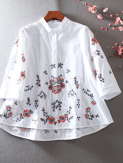 เสื้อลินิน เสื้อผ้าฝ้ายลินิน เสื้อเชิ้ตผ้าลินิน ปักลายสวยๆด้วยด้าย สไตล์VINTAGE