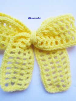 Bancrochet โบว์ถักโครเชต์ Crochet Bow เหลืองอ่อน 3x5 นิ้ว