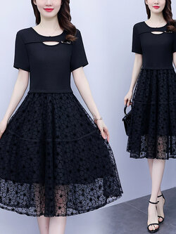 เดรสแขนสั้น มีไซส์ L-5XLอก 38-48 นิ้ว ใส่ได้ทั้งสาวหุ่นดีน่ารักจนถึงสาวอวบพลัสไซส์