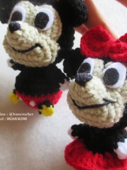 ตุ๊กตามิกกี้เม้าส์มินนี่เม้าส์ถักโครเชต์ ขนาด 4 นิ้ว mickey minnie mouse amigurumi crochet doll