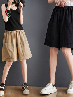 กางเกงผ้าลินิน กางเกงขาสั้น กางเกงผ้าลินินญี่ปุ่น กางเกงผ้าลินิน เอว ยางยืด By LZcotton and linen