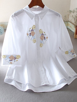 เสื้อลินิน เสื้อผ้าฝ้ายลินิน เสื้อเชิ้ตผ้าลินิน ปักลายสวยๆด้วยด้าย สไตล์VINTAGE