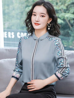 เสื้อเชิ้ตลายดอกผู้หญิง เสื้อเชิ้ตสาววัยผู้ใหญ่ ขายเสื้อผ้าแฟชั่นสุภาพสตรีวัยผู้ใหญ่