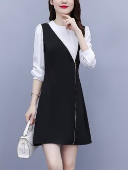 ชุดเดรสคนอ้วนแขนยาว ชุดเดรสคนอ้วนสไตล์เกาหลี เดรสแขนยาว