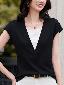 เสื้อยืดสีดำ แฟชั่น เสื้อยืด T-shirt สีดำ สวมใส่สบาย ไม่ร้อน