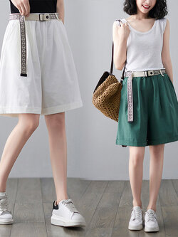 กางเกงผ้าลินิน ขาสั้น กางเกงผ้าลินินญี่ปุ่น กางเกงผ้าลินิน เอว ยางยืด By LZcotton and linen