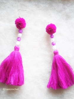  ต่างหูถักโครเชต์ crochet earrings สีบานเย็น 5.5 นิ้ว