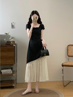 เดรสสีดำ ชุดเดรสคนอ้วน ชุดเดรสสาวพลัสไซส์ XL-5XL