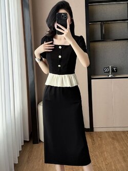 เดรสสีดำ ชุดเดรสคนอ้วน ชุดเดรสสาวพลัสไซส์ XL-5XL