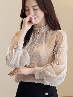 เสื้อเชิ้ต แนวลูกไม้แขนยาวเสื้อทำงาน