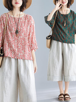 เสื้อผ้าฝ้าย เสื้อผ้าลินิน สไตล์ฤดูร้อน BY Lian Zhi Cotton and linen art สไตล์VINTAGE มีขนาดไซส์อกประมาณ 35-40 นิ้ว