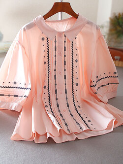 เสื้อลินิน เสื้อผ้าฝ้ายลินิน เสื้อเชิ้ตผ้าลินิน ปักลายสวยๆด้วยด้าย สไตล์VINTAGE