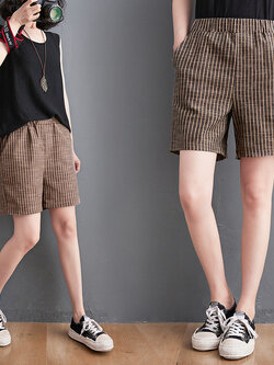 กางเกงผ้าลินิน กางเกงขาสั้น กางเกงผ้าลินินญี่ปุ่น กางเกงผ้าลินิน เอว ยางยืด By LZcotton and linen