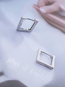 ต่างหูเงินแท้ทั้งชิ้น S925 รุ่น Square ต่างหูห่วงเล็กสี่เหลี่ยม มินิมอล 9.6mm ตุ้มหูเงินแท้ Silver925