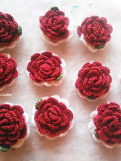 Bancrochet ดอกกุหลาบถักโครเชต์ crochet rose flowers สีแดง 1.5 นิ้ว