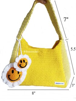 Bancrochet กระเป๋าถักโครเชต์ crochet bag เหลือง 8*5.5 สาย 7 inch