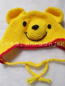 หมวกหมีพูถักโครเชต์ สีเหลือง