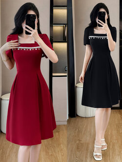 เดรสสีดำ ชุดเดรสคนอ้วน ชุดเดรสสาวพลัสไซส์ XL-5XL