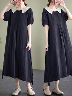 เดรสลินิน เดรสลินินเก๋ๆ เดรสผ้าฝ้าย เดรสลินินแขนสั้น ลายดอก BY LININ