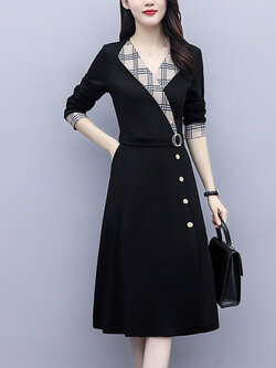 ชุดเดรสคนอ้วนแขนยาว ชุดเดรสคนอ้วนสไตล์เกาหลี เดรสแขนยาว