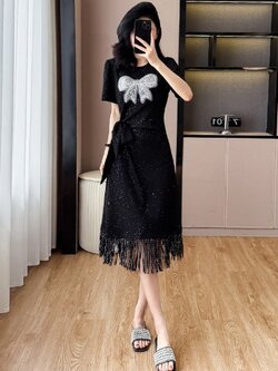 เดรสสีดำ ชุดเดรสคนอ้วน ชุดเดรสสาวพลัสไซส์ XL-5XL