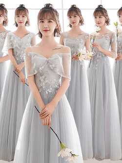 ชุดเพื่อนเจ้าสาว ชุดไปงานแต่งงาน ชุดเพื่อนเจ้าสาวสีเทา