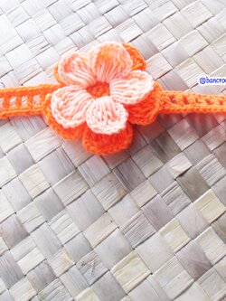 Bancrochet ที่คาดผมถักโครเชต์ ดอกไม้ถักคาดผม Crochet Flower Headband ส้ม 7x6 inch