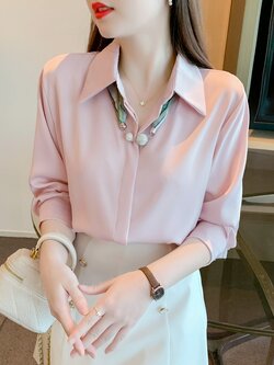 เสื้อเชิ้ตผู้หญิงแขนยาว เสื้อเชิ้ตผู้หญิงใส่ทํางาน 390 บาทต่อชิ้น ฟรีค่าจัดส่ง