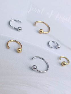 ต่างหูเงินแท้ทั้งชิ้น S925 รุ่น Simple ต่างหูหมุดกลมก้านโค้ง สีเงิน สีทอง 6mm 8mm 10mm Silver925