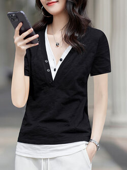 เสื้อยืดสีดำ แฟชั่น เสื้อยืด T-shirt สีดำ สวมใส่สบาย ไม่ร้อน