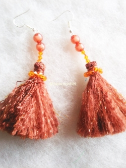 ต่างหูถักโครเชต์ crochet earrings สีน้ำตาลทอง 4 นิ้ว
