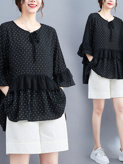 เสื้อทีเชิ้ตคนอ้วนผู้หญิงสไตล์คอตตอนลินินมีไซต์อก 47-48 นิ้ว