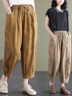 กางเกงผ้าลินิน กางเกงผ้าลินินหญิง กางเกงผ้าลินิน เอว ยางยืด