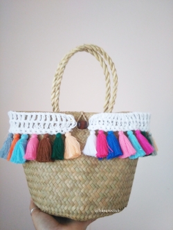 กระเป๋าสานกระจูดประดับดอกไม้ grajood basket weave bags ธรรมชาติ 7*10*7*12 นิ้ว