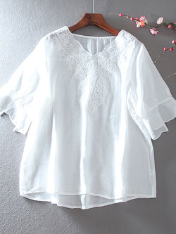 เสื้อลินิน เสื้อผ้าฝ้ายลินิน เสื้อเชิ้ตผ้าลินิน ปักลายสวยๆด้วยด้าย สไตล์VINTAGE BY Dreamroom