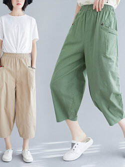 กางเกงผ้าลินิน กางเกงขายาว กางเกงผ้าลินินญี่ปุ่น กางเกงผ้าลินิน เอว ยางยืด By LZcotton and linen